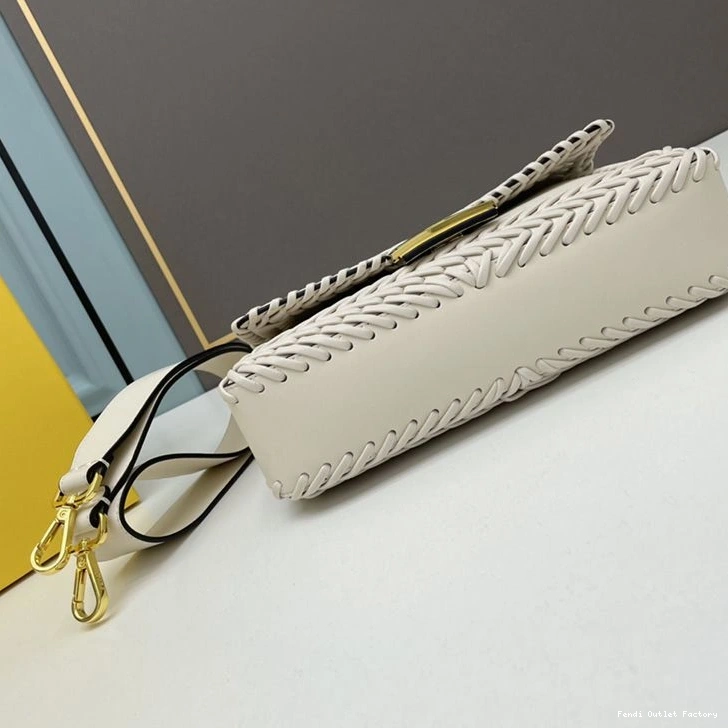 Affordable HOT Medium Bag Leather In Fendi Stitching White Baguette 0806